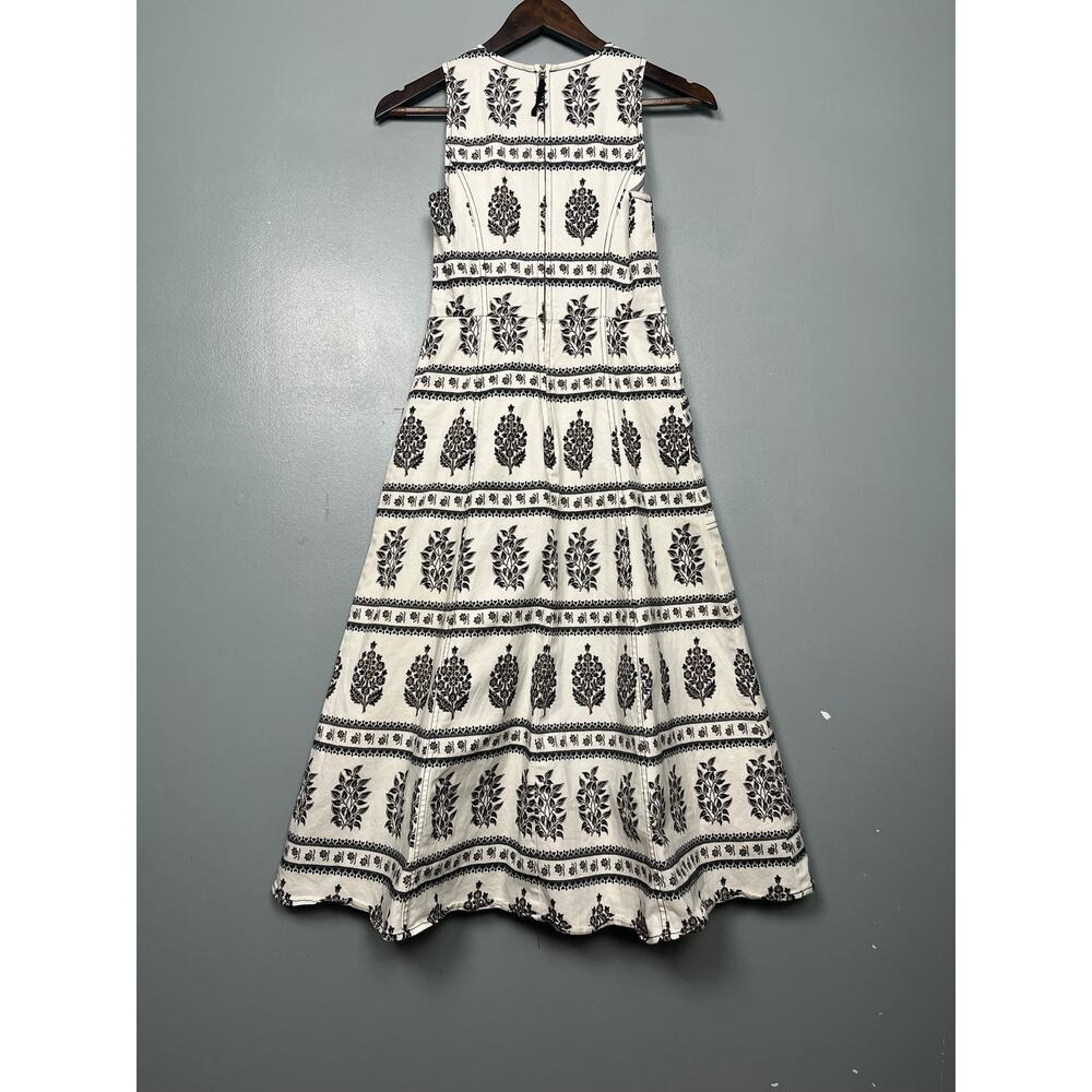 Anthropologie Woodblock Floral Midi Dress Pockets Black White Women's Size 0 - Picture 3 of 9